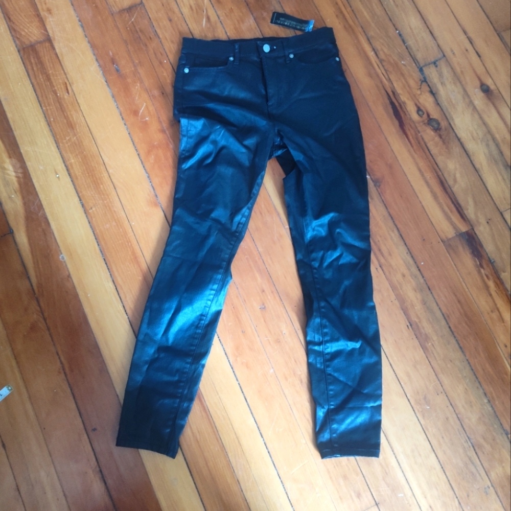 Banana Republic high rise skinny black treated jeans